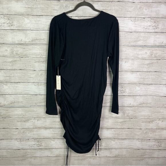 Nine Britton Ribbed Ruched Dress Black Size Large - Picture 4 of 4